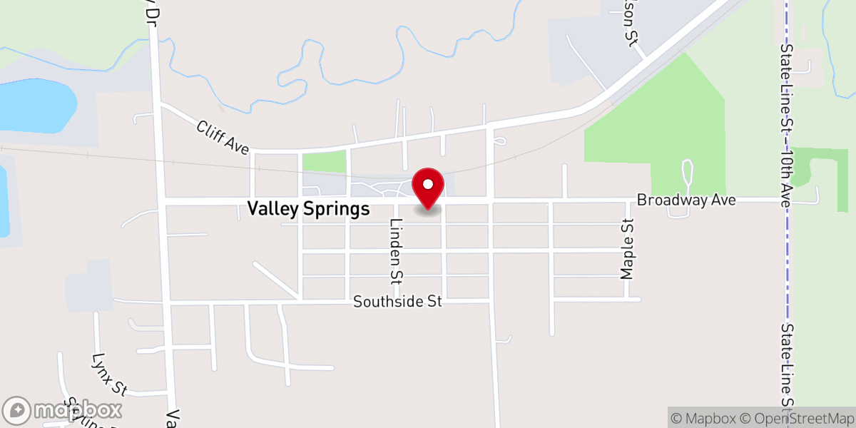 Map showing location of Valley Springs American Legion Club