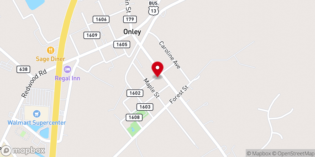 Map showing location of Onley United Methodist Church