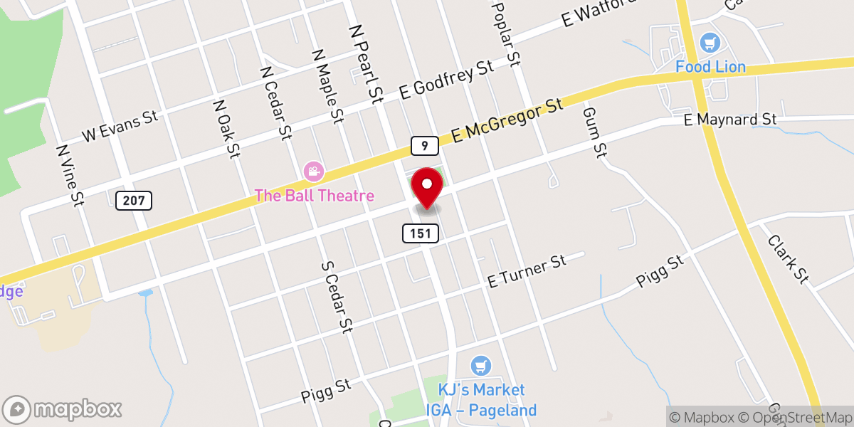 Map showing location of Pageland United Methodist Church
