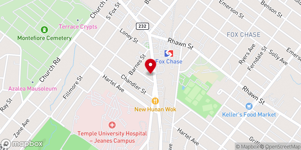 Map showing location of Fox Chase Memorial Presbyterian Church