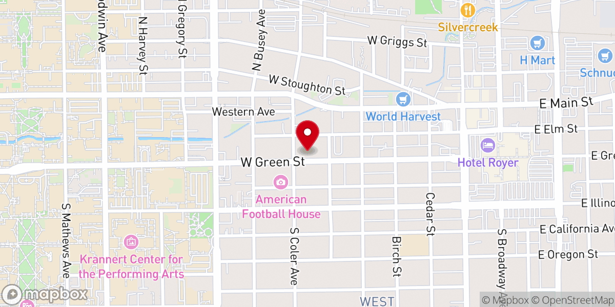 Map showing location of Korean Church of Champaign-Urbana
