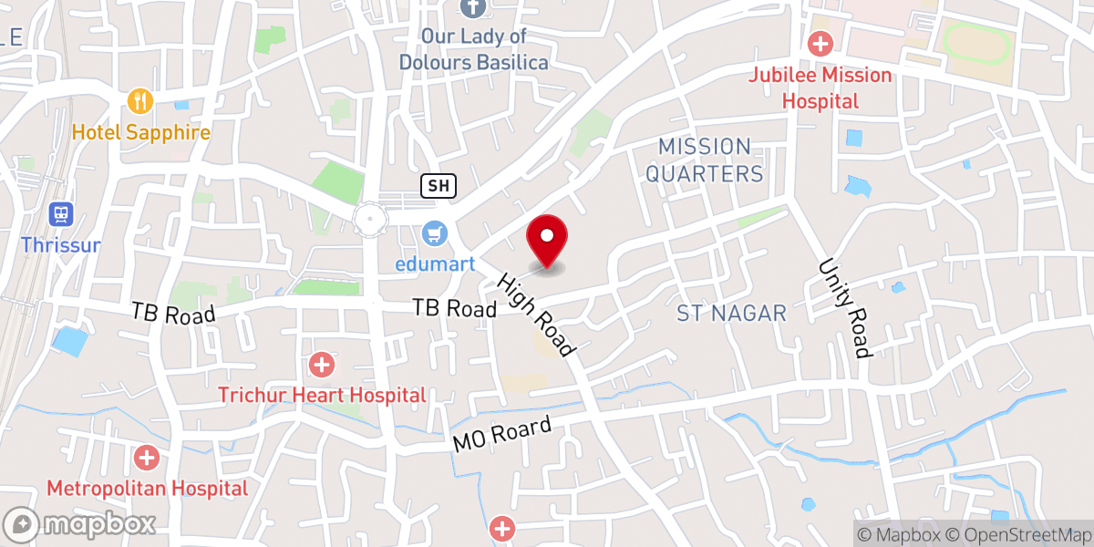Map showing location of All Saints' CSI Church Thrissur