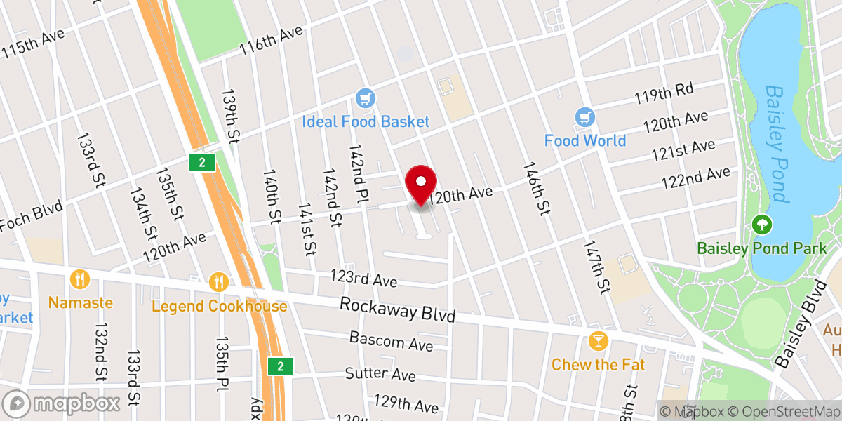 Map showing location of New Jerusalem Pentecostal Church of God in Christ Flushing Inc
