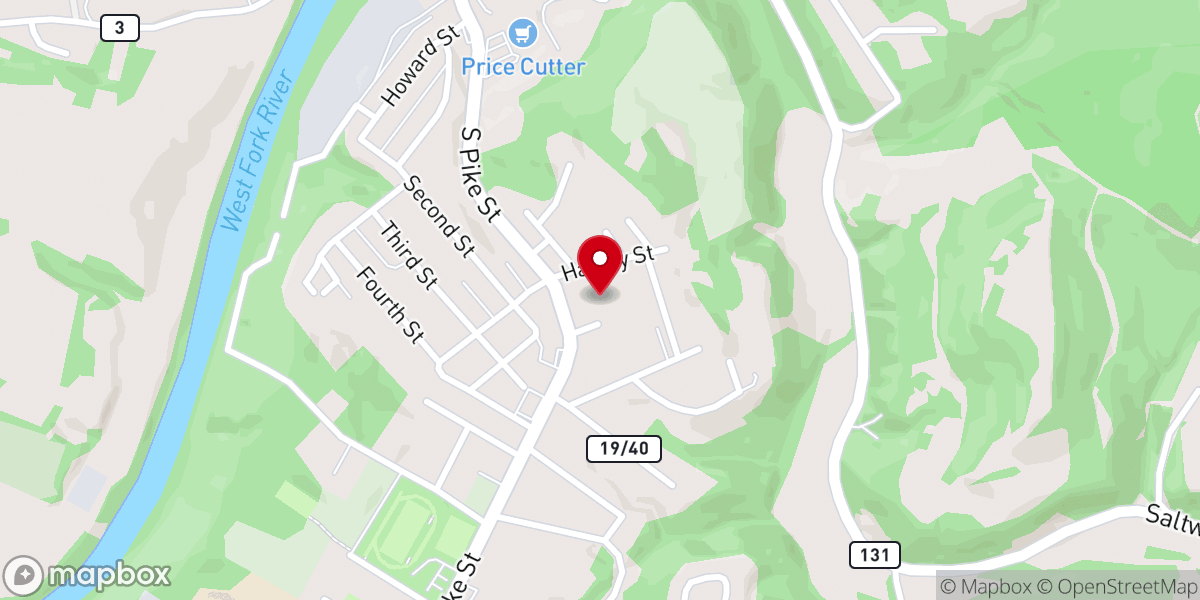 Map showing location of Shinnston Church of Christ