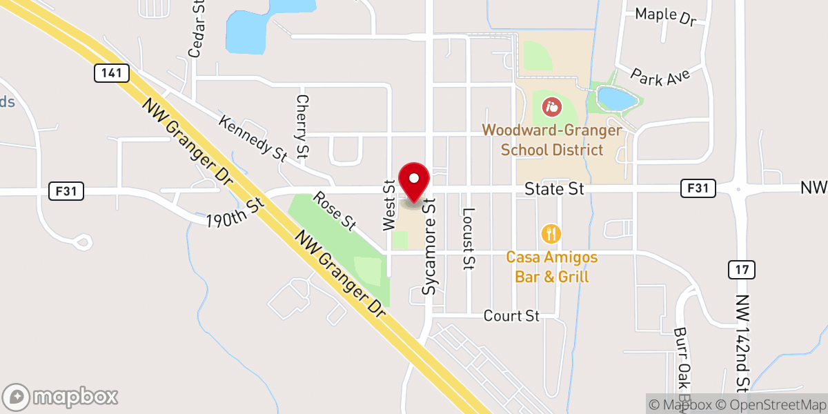 Map showing location of Assumption of the Blessed Virgin Mary Catholic Church, Granger