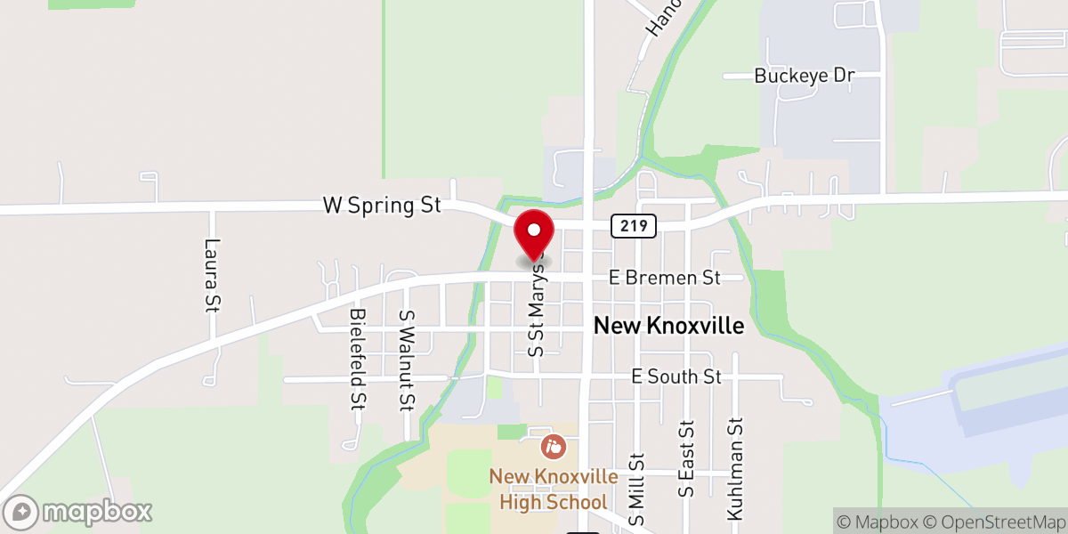 Map showing location of First Church of New Knoxville