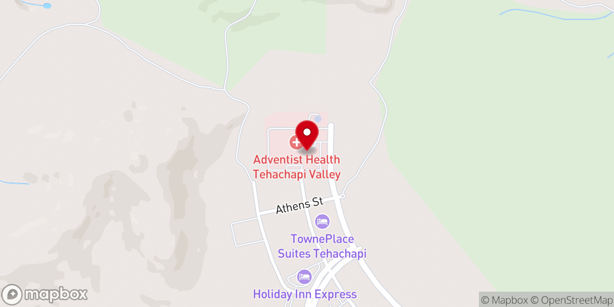 Map showing location of Adventist Health Tehachapi Valley