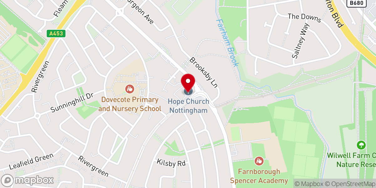 Map showing location of Hope Church, Nottingham