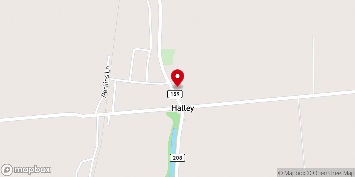 Map showing location of Halley Baptist Church