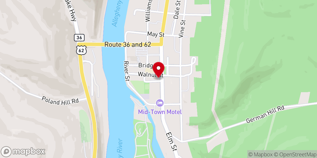 Map showing location of Tionesta Presbyterian Church
