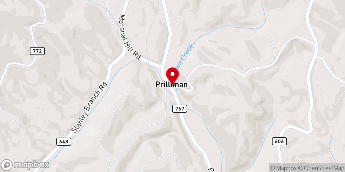 Map showing location of Prillaman Baptist Church