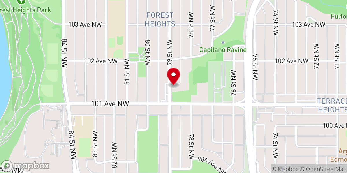 Map showing location of Central Edmonton Alliance Church (CEAC)