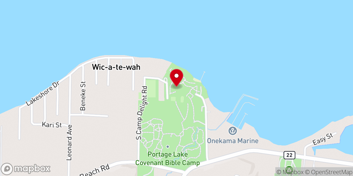 Map showing location of Portage Lake Covenant Bible Camp