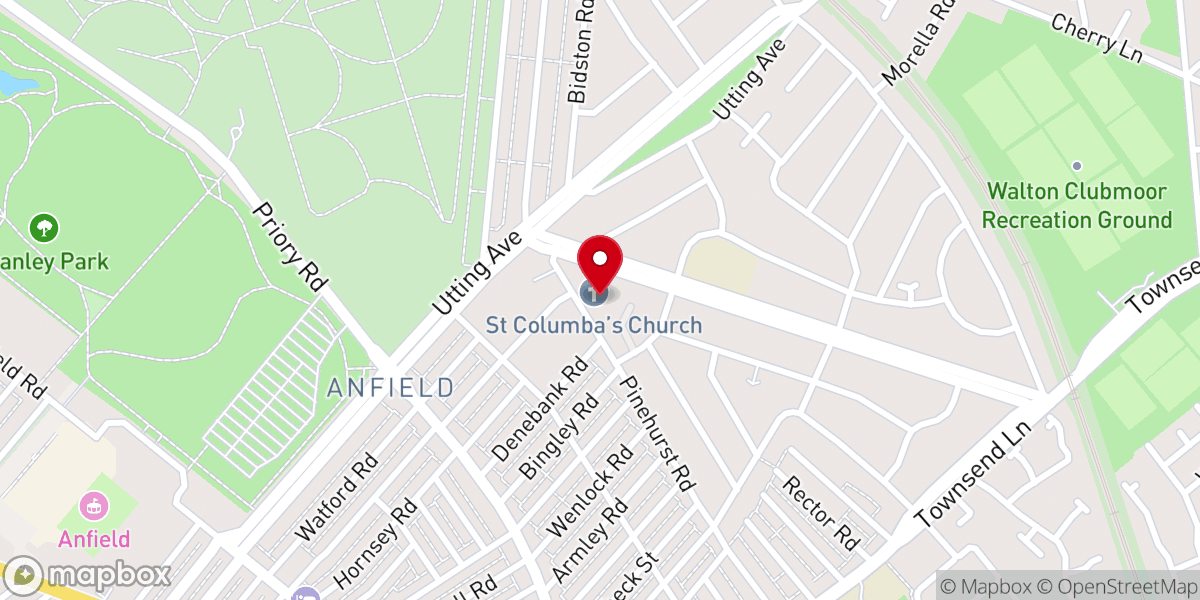 Map showing location of Saint Columba's Church, Anfield