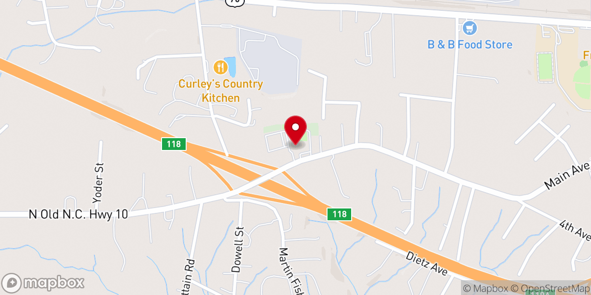 Map showing location of First Baptist Church Hildebran
