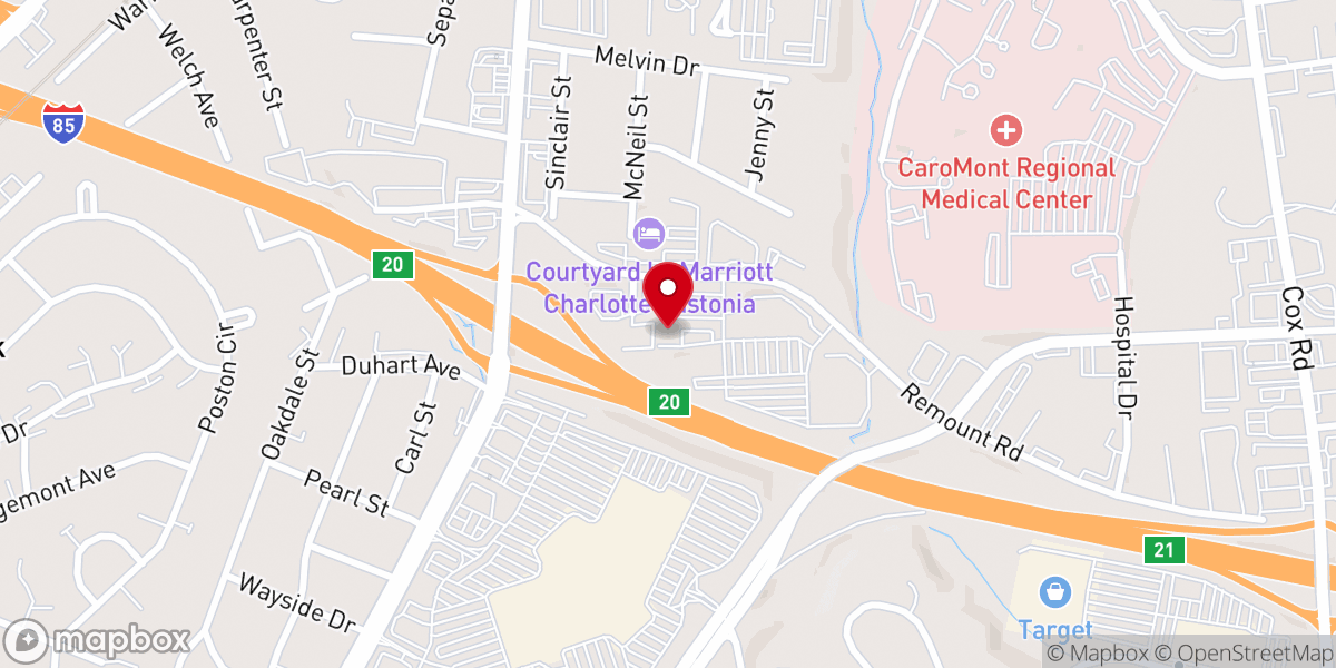 Map showing location of Lutheran church chapel new hope road Gastonia nc