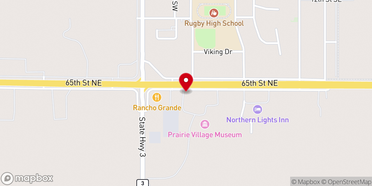 Map showing location of Rugby Chamber of Commerce and CVB