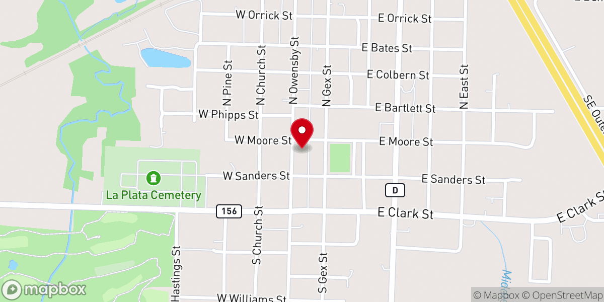 Map showing location of La Plata Christian Church
