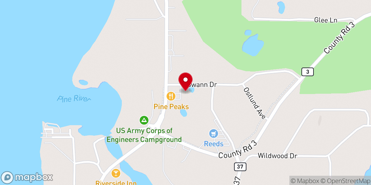 Map showing location of Pine Peaks Lodge and Suites