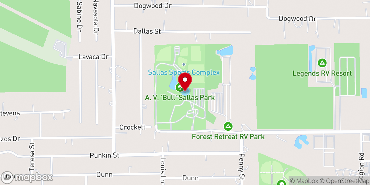 Map showing location of A.V. 'Bull' Sallas Park