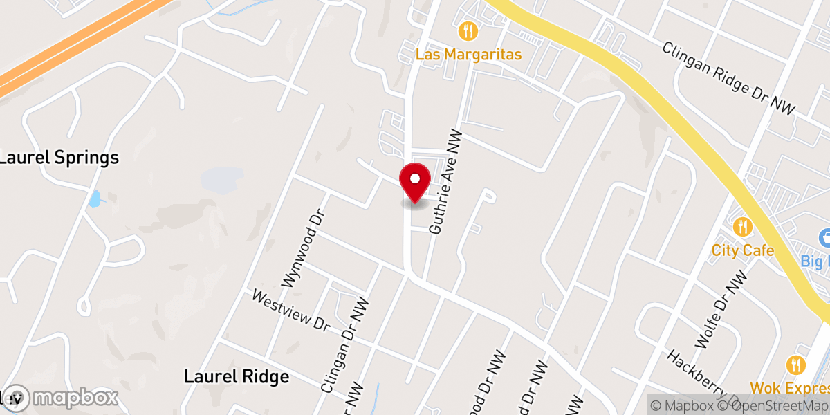 Map showing location of Clingan Ridge Baptist Church
