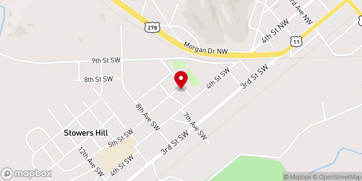 Map showing location of First Church Attalla