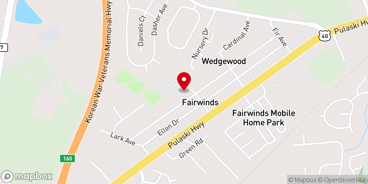 Map showing location of Fairwinds Baptist Church
