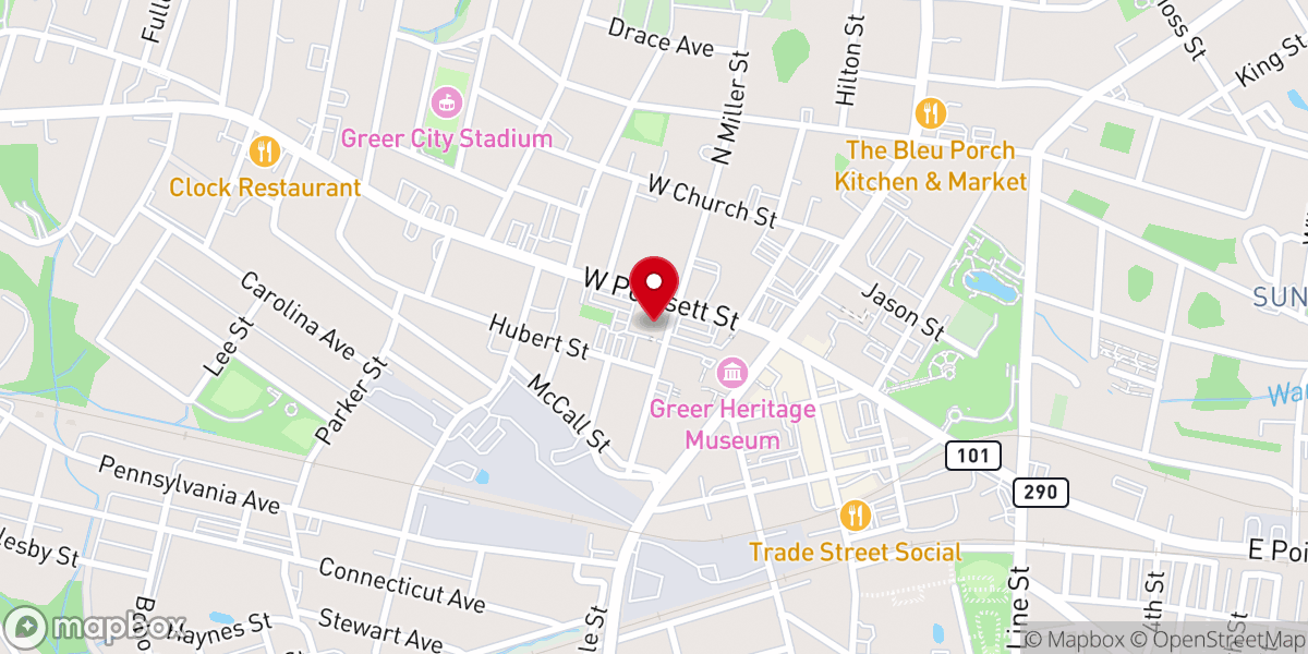 Map showing location of Greer First Baptist Church