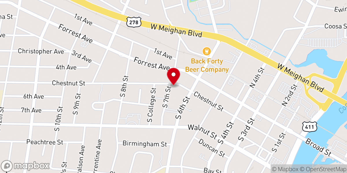Map showing location of St James Catholic Church Gadsden Al