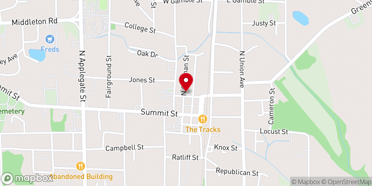 Map showing location of Moore Memorial Family Life Center & Offices