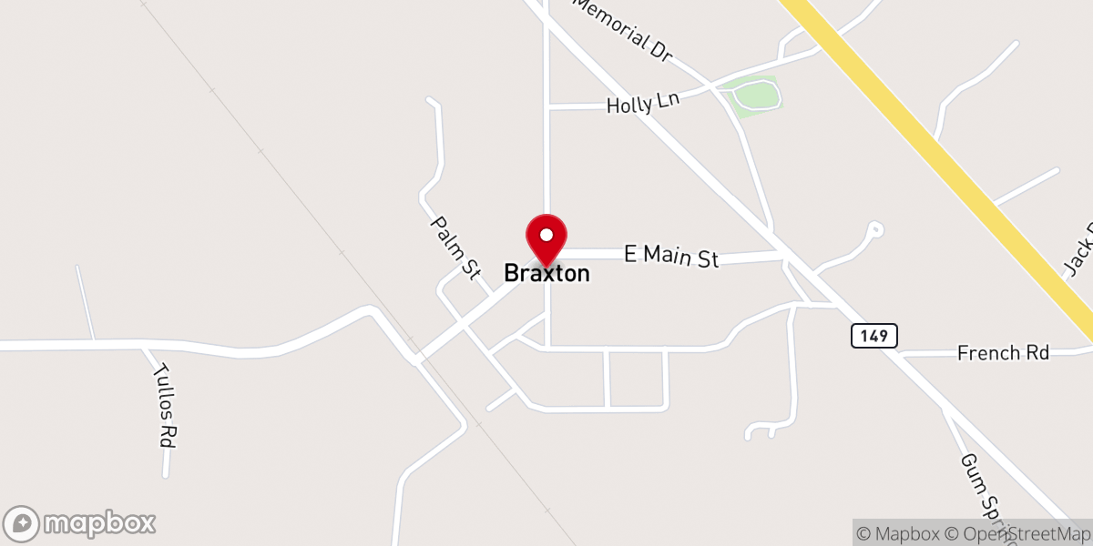 Map showing location of Braxton United Methodist Church
