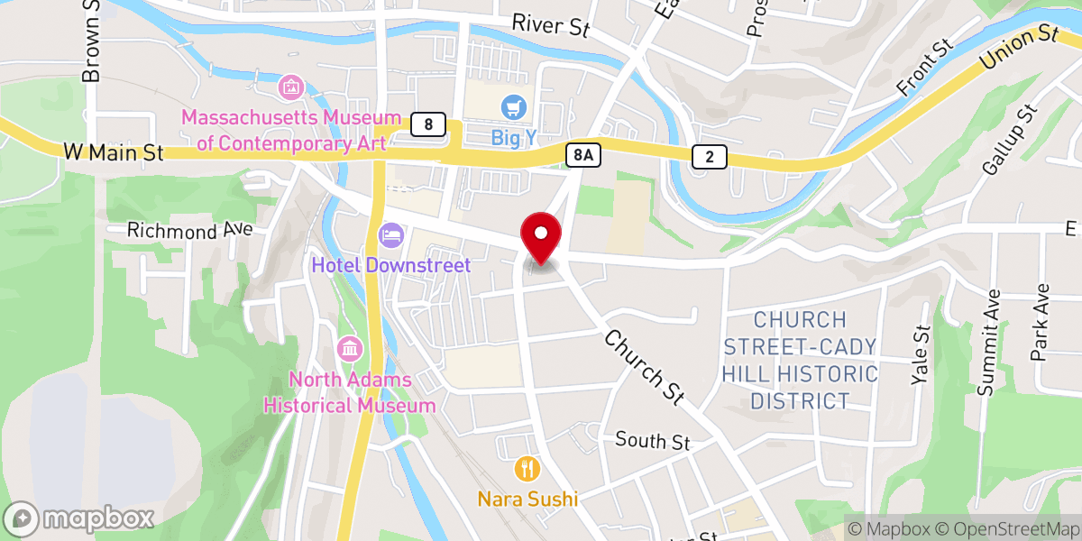 Map showing location of First Congregational Church of North Adams