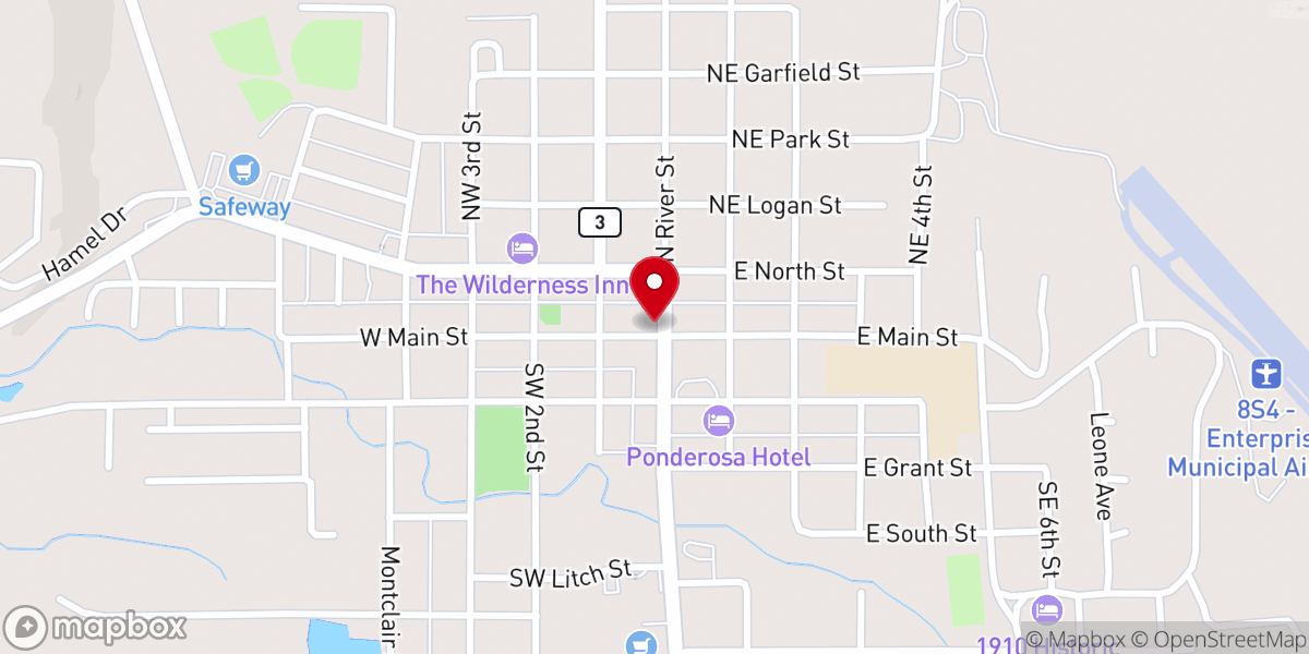 Map showing location of Wallowa County Chamber of Commerce