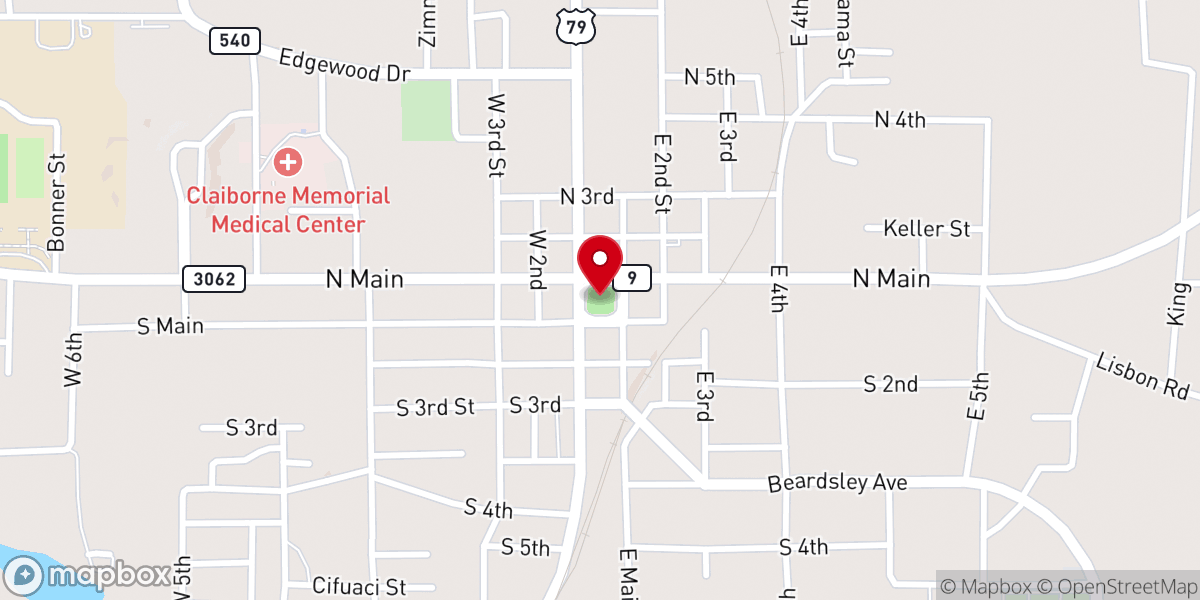 Map showing location of Claiborne Parish Courthouse