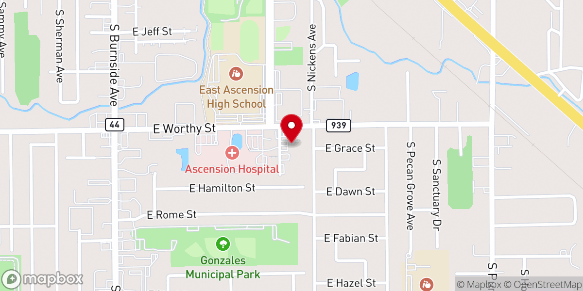 Map showing location of Ascension Parish Health Unit