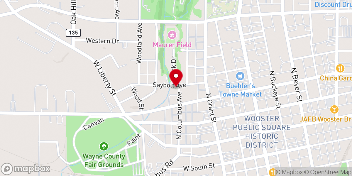 Map showing location of Wooster Bible Church
