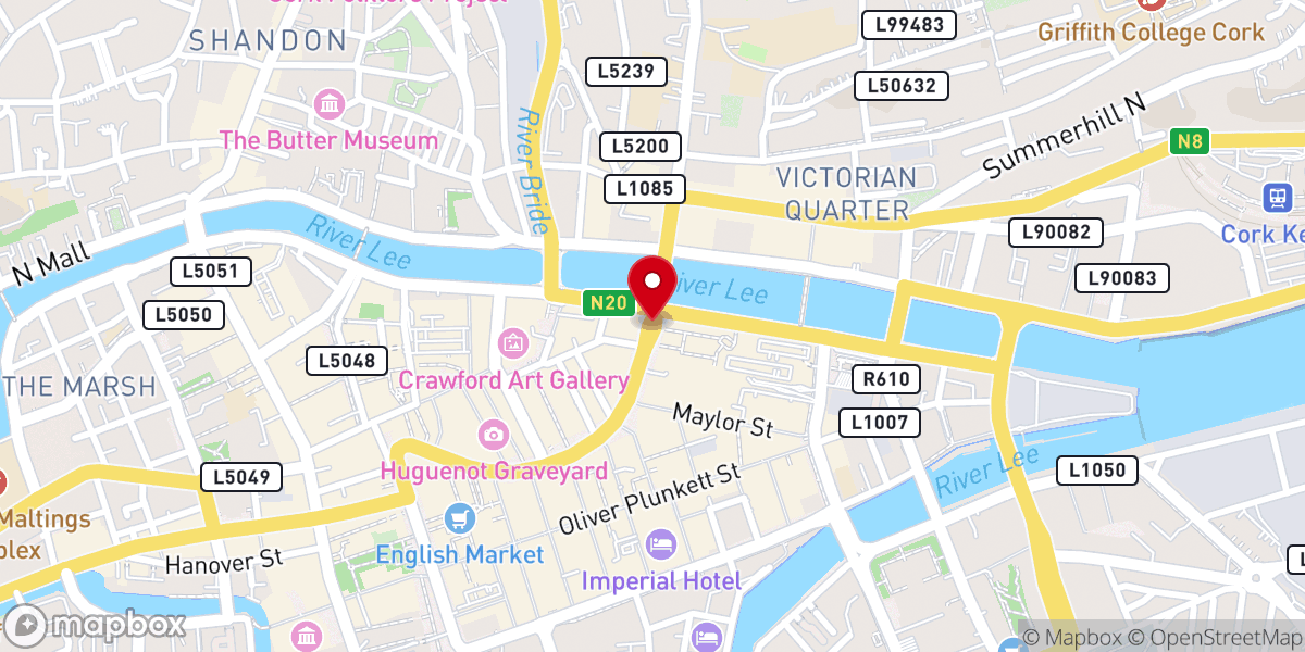 Map showing location of Father Mathew Statue