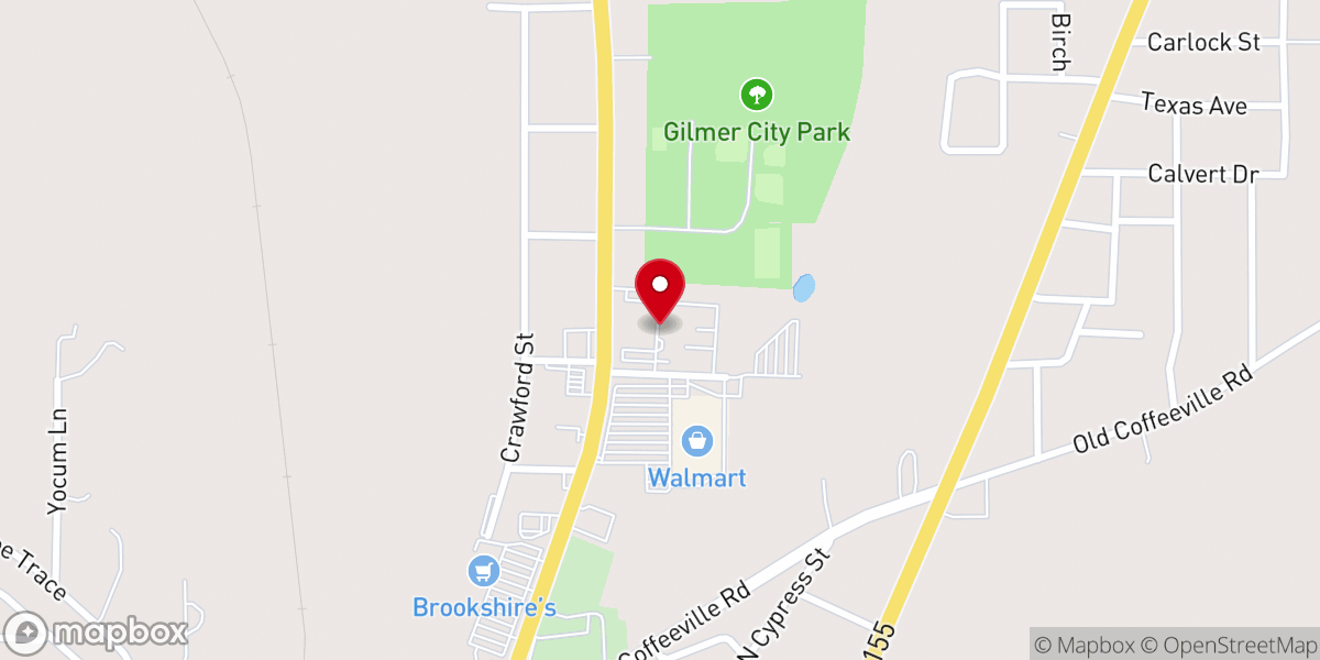Map showing location of Gilmer Civic Center