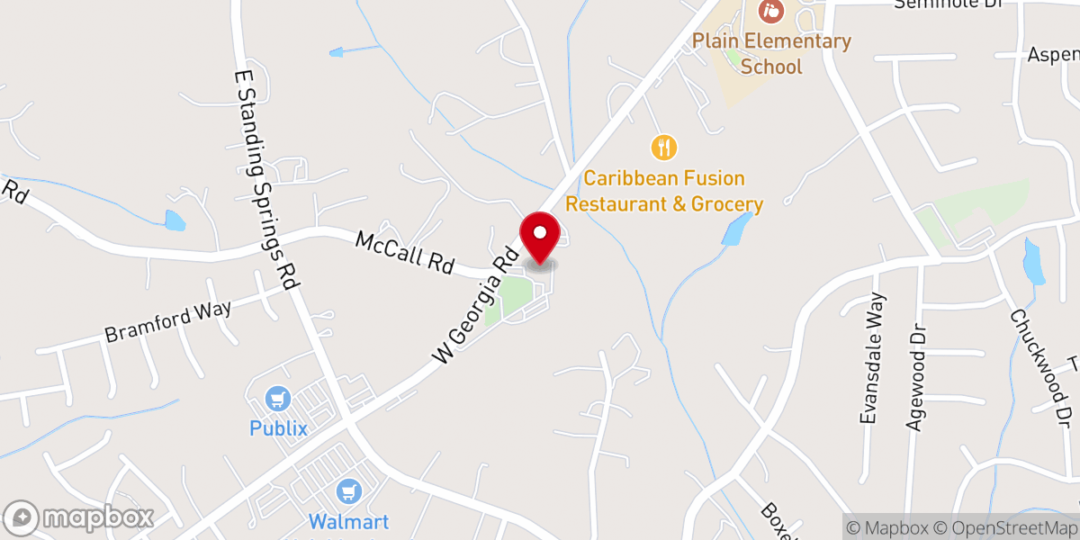 Map showing location of Standing Springs Baptist Church