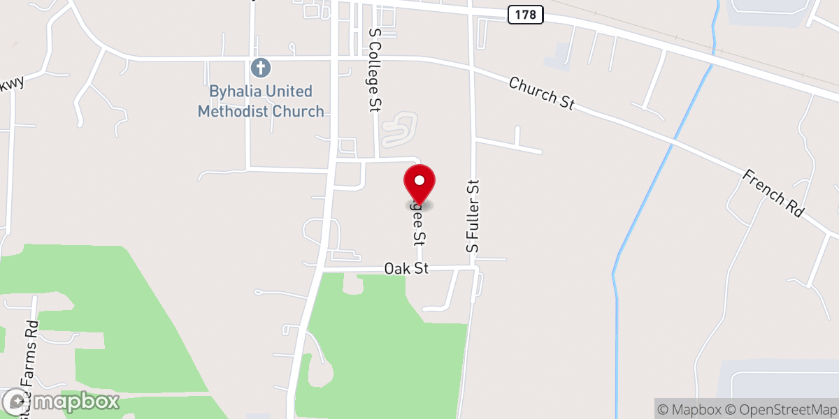 Map showing location of Byhalia Church of Christ