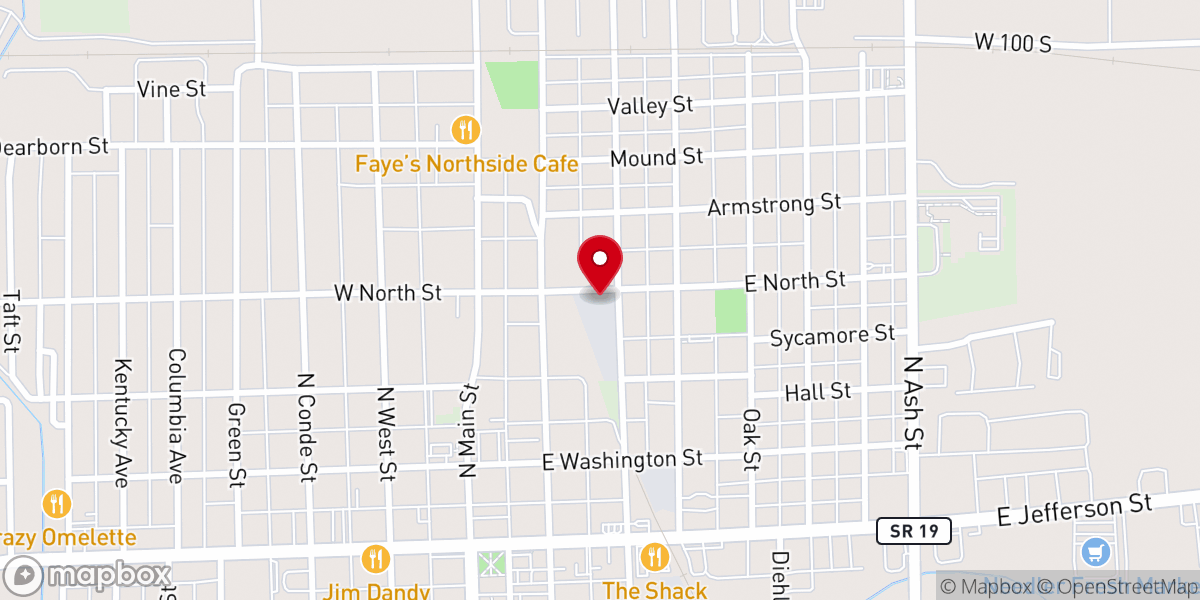 Map showing location of Tipton First Assembly of God