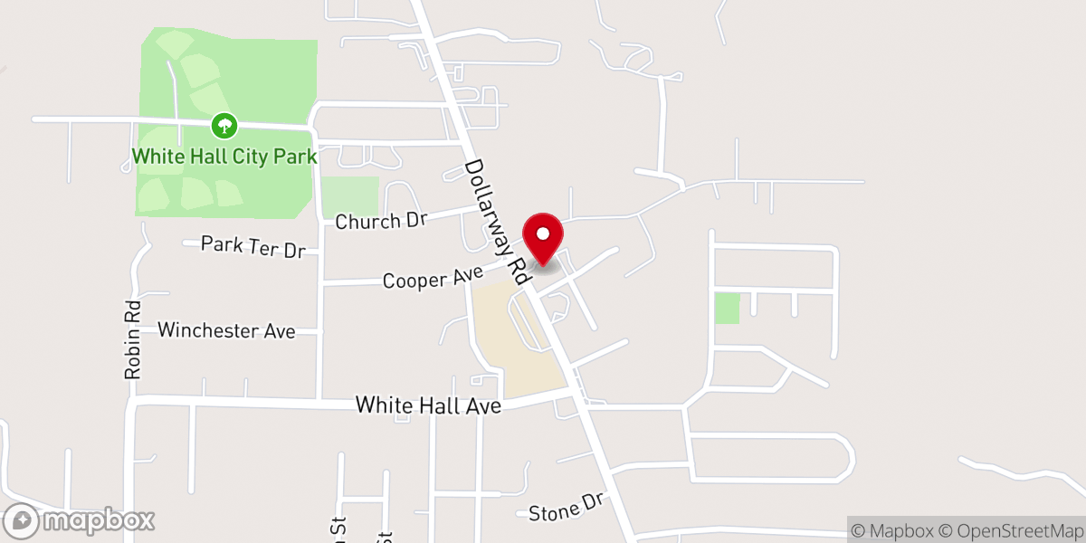 Map showing location of White Hall Baptist Community Center