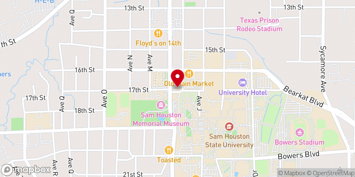 Map showing location of SHSU Wesley Foundation - Campus Ministry at Sam Houston State University