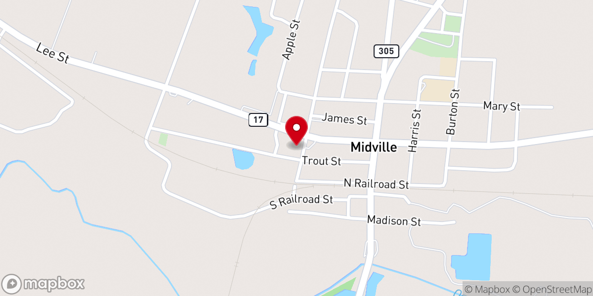 Map showing location of Midville United Methodist Church