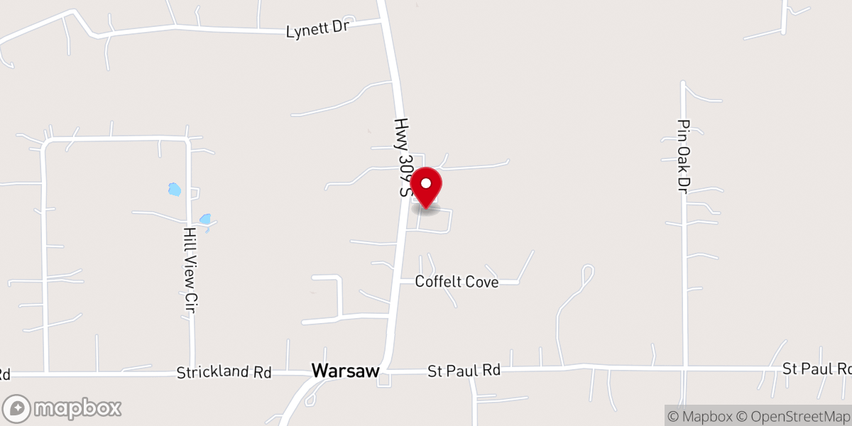 Map showing location of St Paul Byhalia Outreach Center