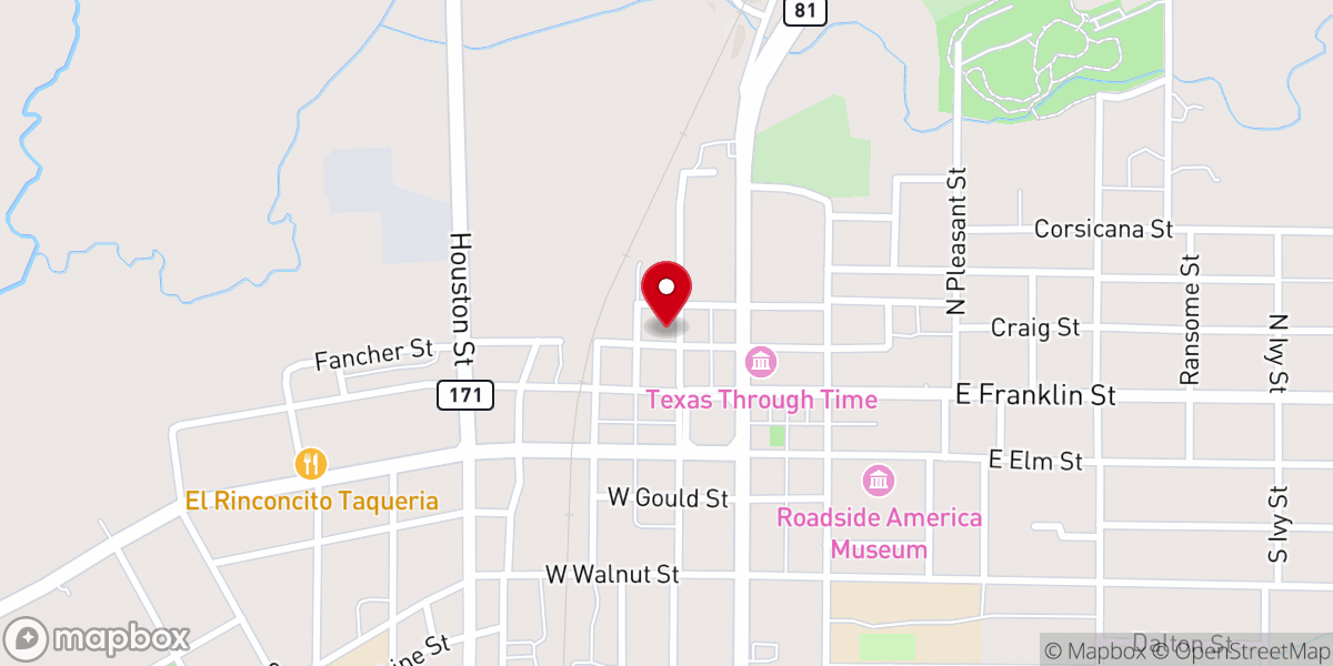 Map showing location of Hillsboro Texas Chamber of Commerce