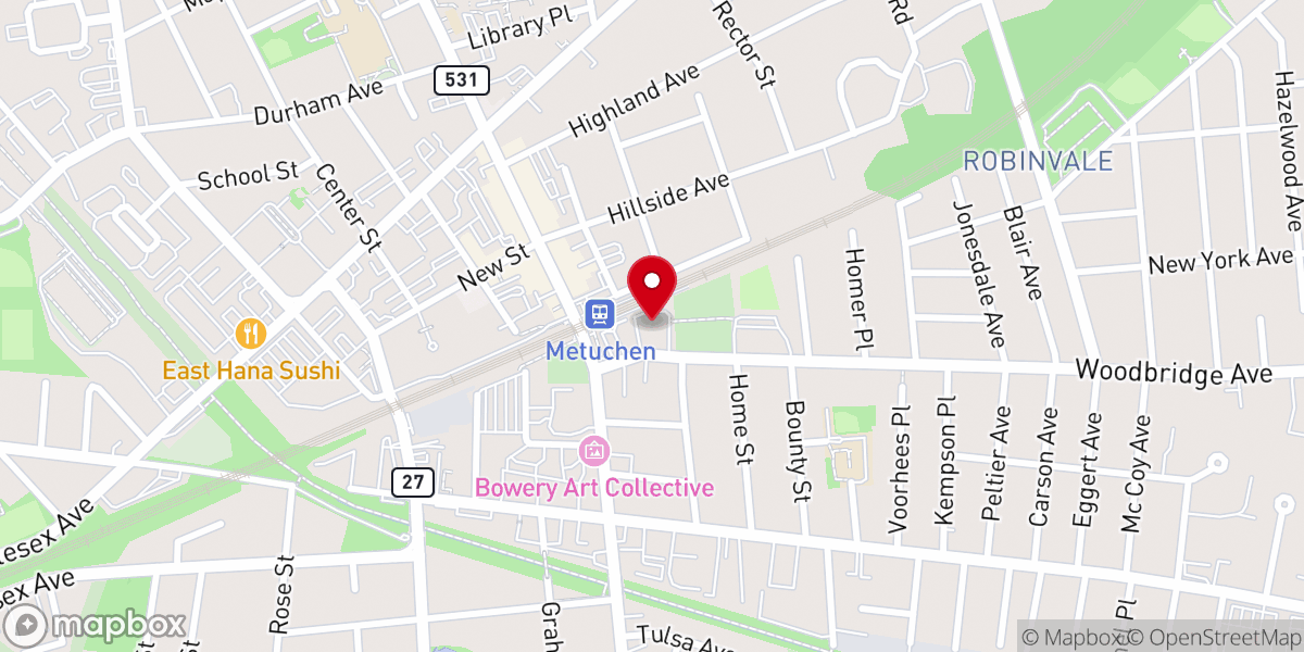 Map showing location of First Presbyterian Church of Metuchen