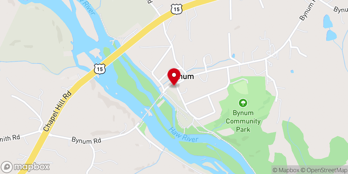 Map showing location of Bynum United Methodist Church