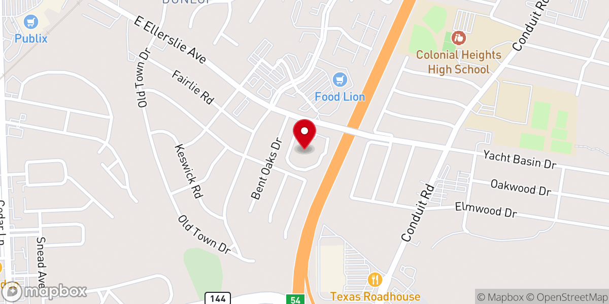 Map showing location of Colonial Heights Rehabilitation Center
