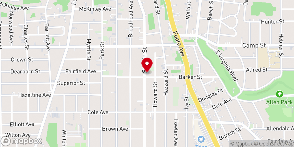 Map showing location of Jamestown Bible Baptist Church